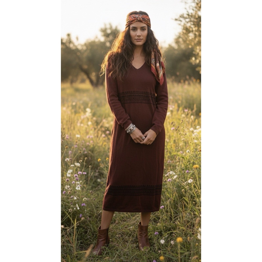 Peruvian Connection Long Sleeve Pima Cotton Sweater Dress Tribal Size XS